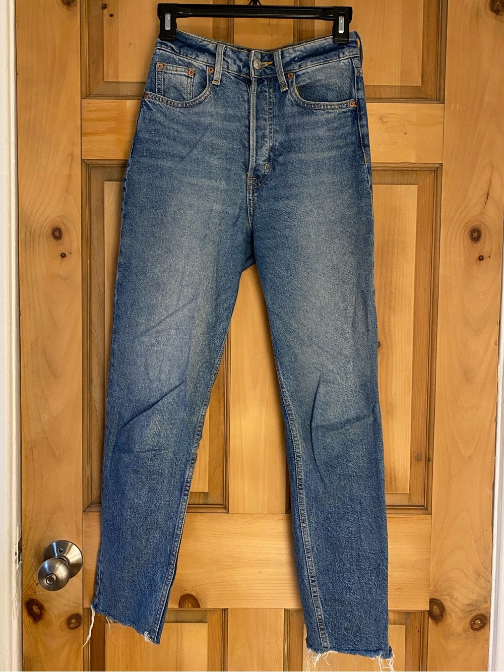 H&M Women's High-Rise Straight-Leg Blue Denim Jeans